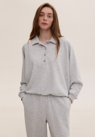 Свитшот-поло трёхнитка на пуговицах серый меланж